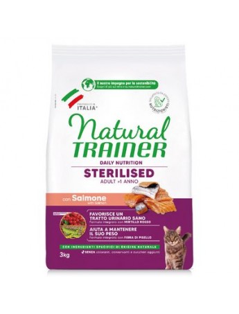 Natural Trainer Sterilised 3 Kg con Salmone Crocchette gatto